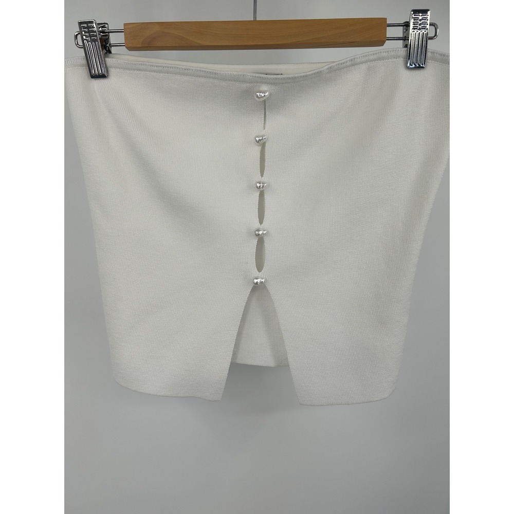 Wild Fable White Knit Tube Top Faux Pearl Button Front Strapless Crop Top Medium